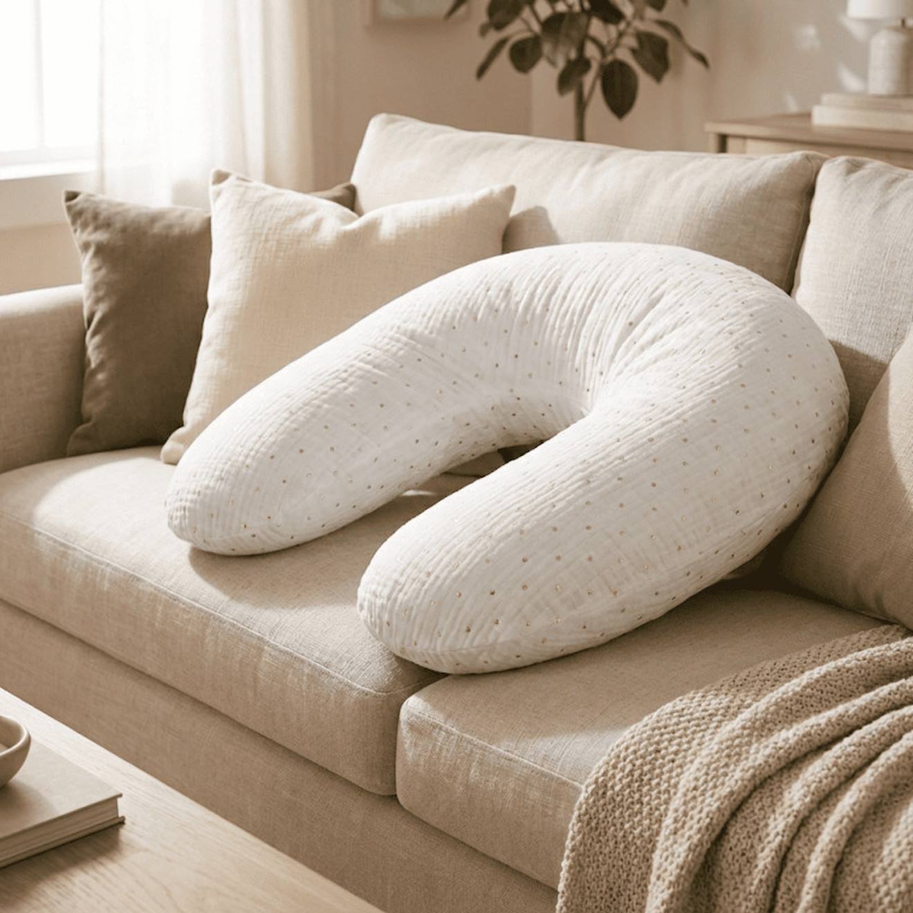 Coussin De Maternité 3 En 1 : Grossesse, Allaitement & Repos - Housse Double Gaze Coton - Blanc Blanc