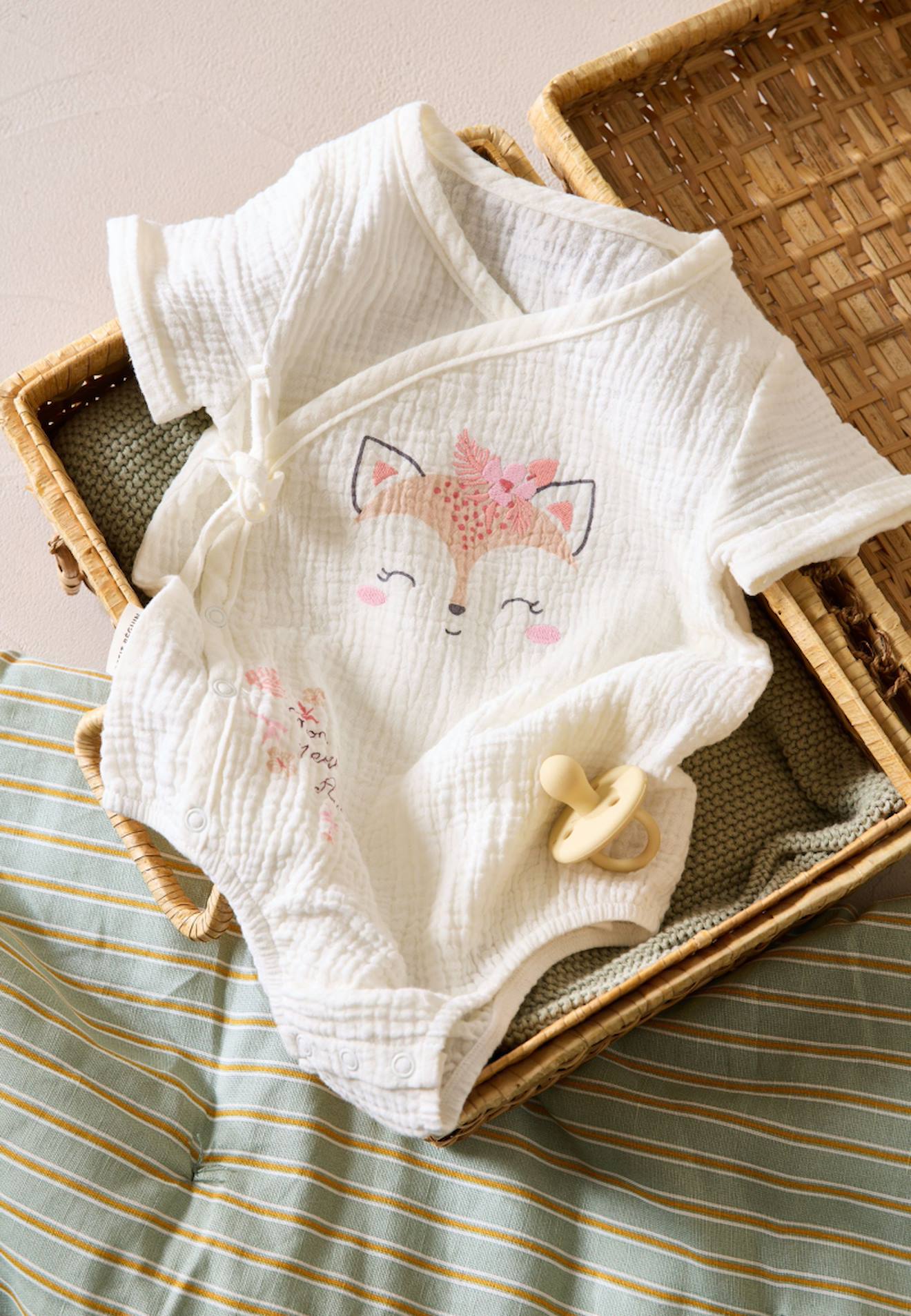 Barboteuse Bébé En Gaze De Coton Louison Ecru