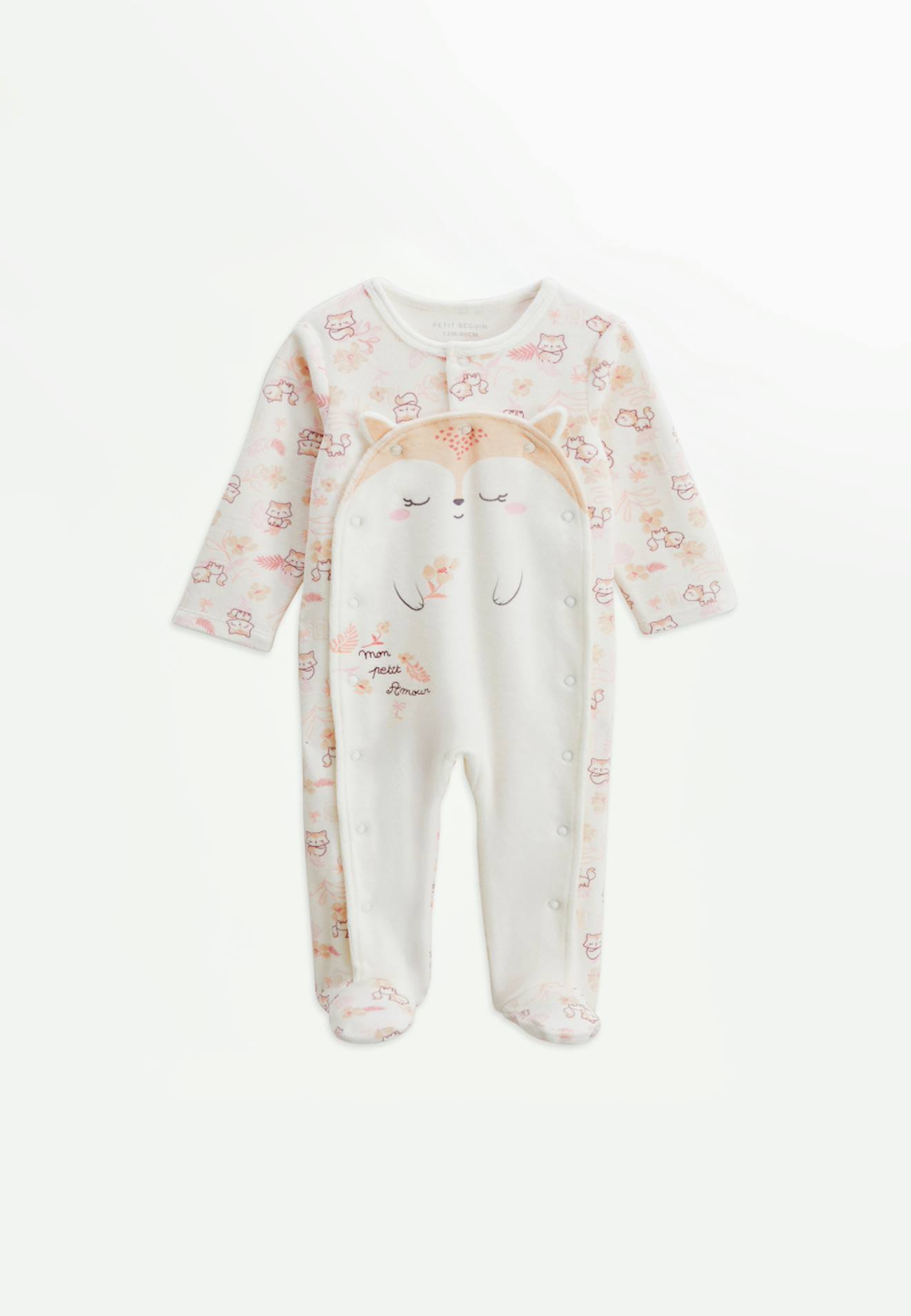 Pyjama Bébé En Velours Ouverture Pont Louison Ecru