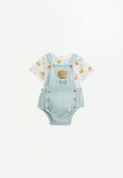 -Ensemble salopette bébé en gaze de coton et t-shirt elio