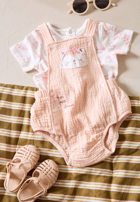 Bébé-Salopette, combinaison-Ensemble salopette bébé en gaze de coton et t-shirt louison
