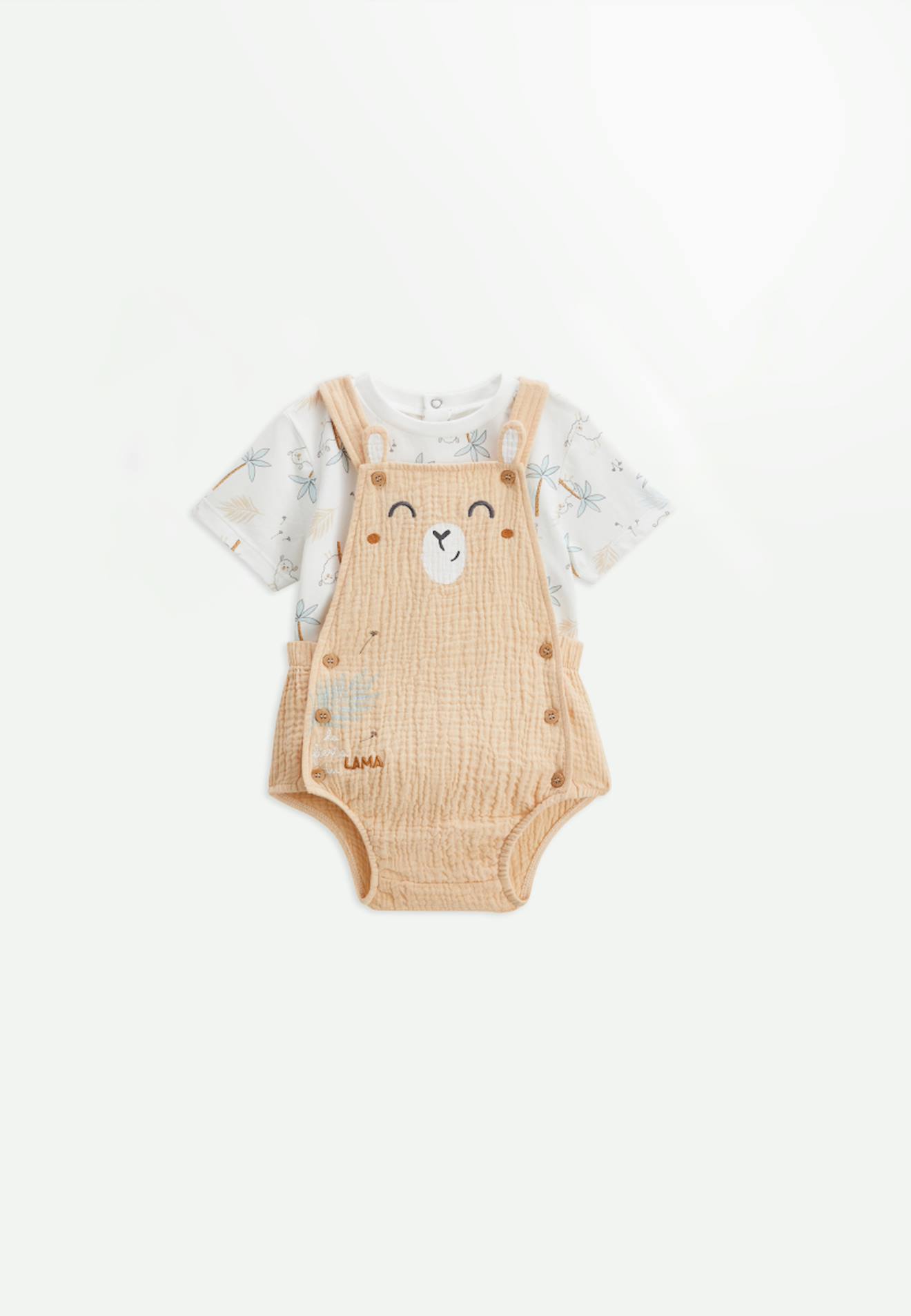 Ensemble Salopette Bébé En Gaze De Coton Et T-shirt Noisette Orange