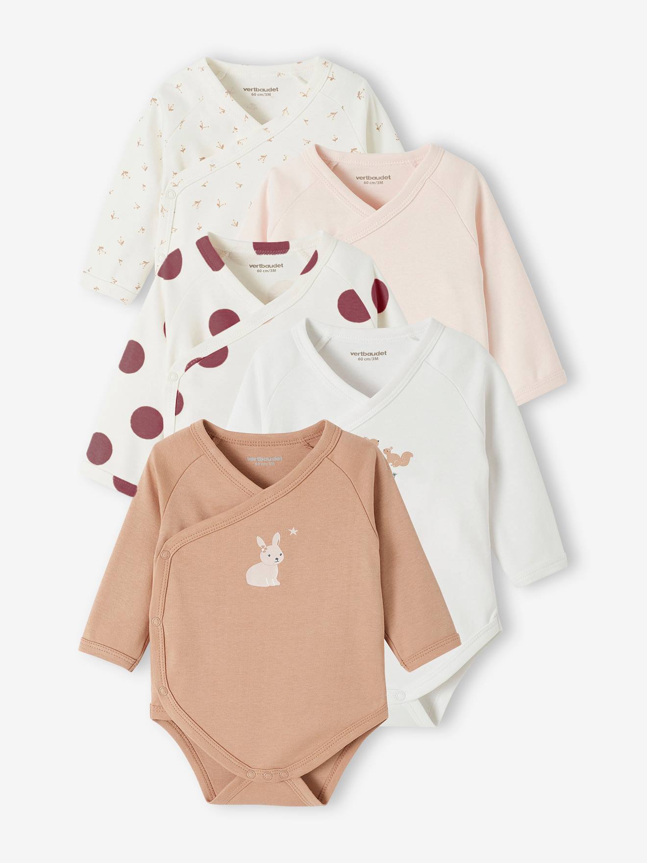 Lot de 5 bodies manches longues bb ouverture naissance rose poudr 28$