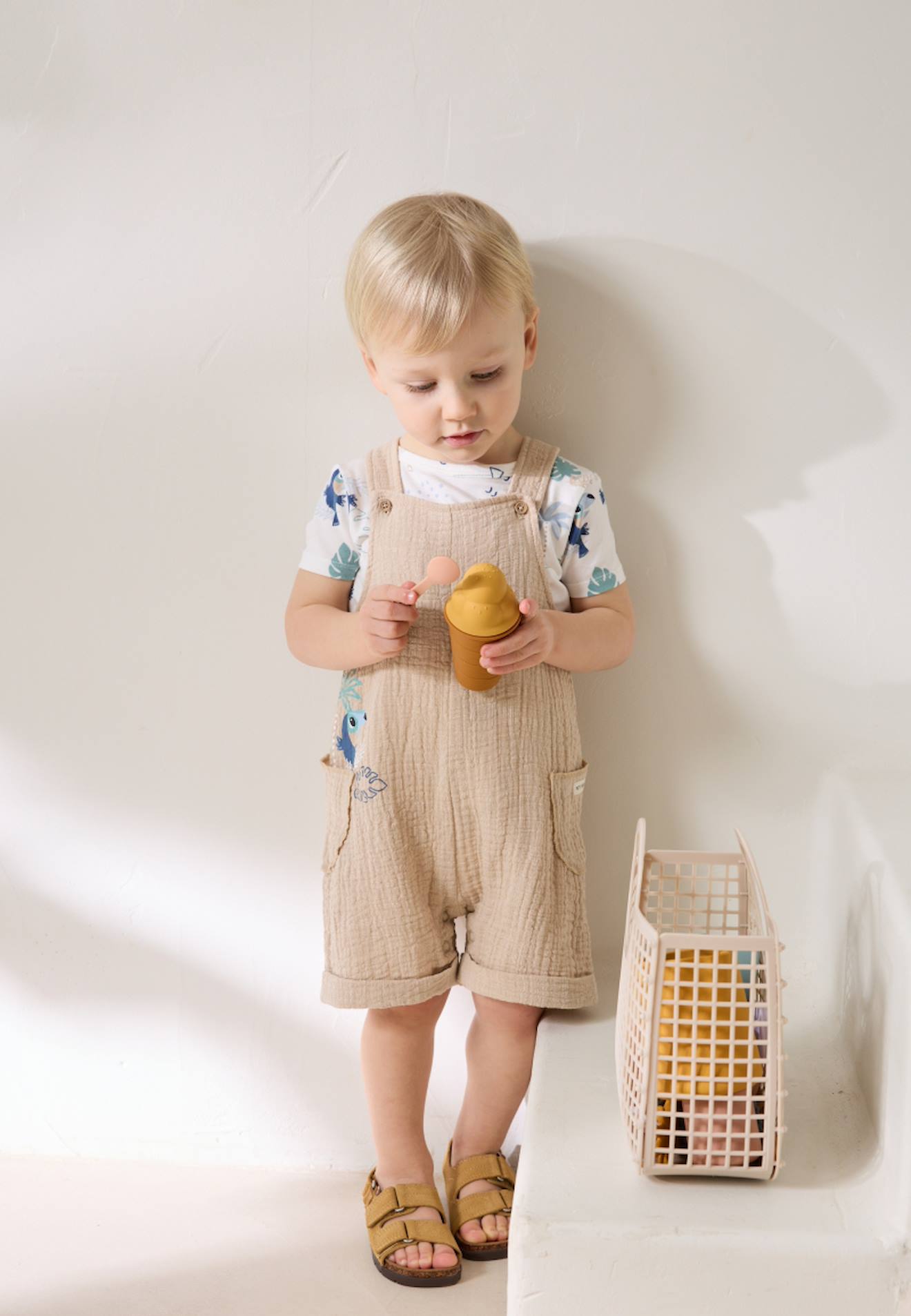 Ensemble Salopette Bébé En Gaze De Coton Et T-shirt Toucana Sable