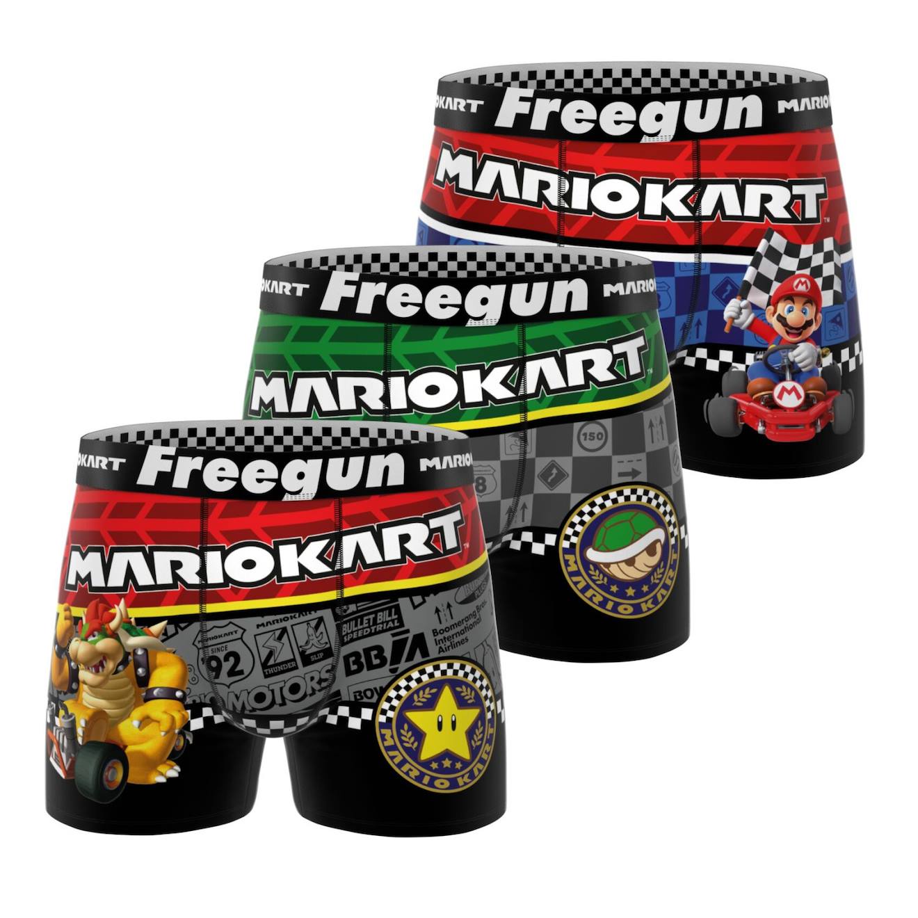 Lot De 3 Boxers Super Mario Kart Rouge/noir/bleu/vert/gris/blan