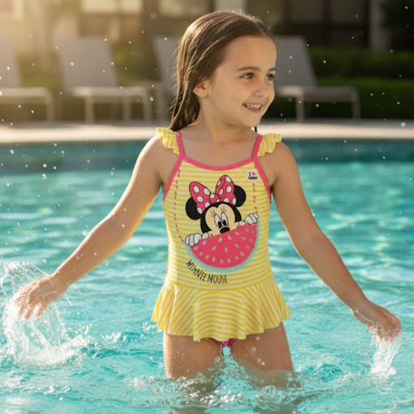 Maillot de bain bébé fille 1 pièce jaune à rayures avec volant motif personnage minnie  - vertbaudet enfant