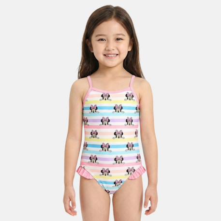 Maillot de bain fille 1 pièce rayé multicolore motif personnage minnie  - vertbaudet enfant
