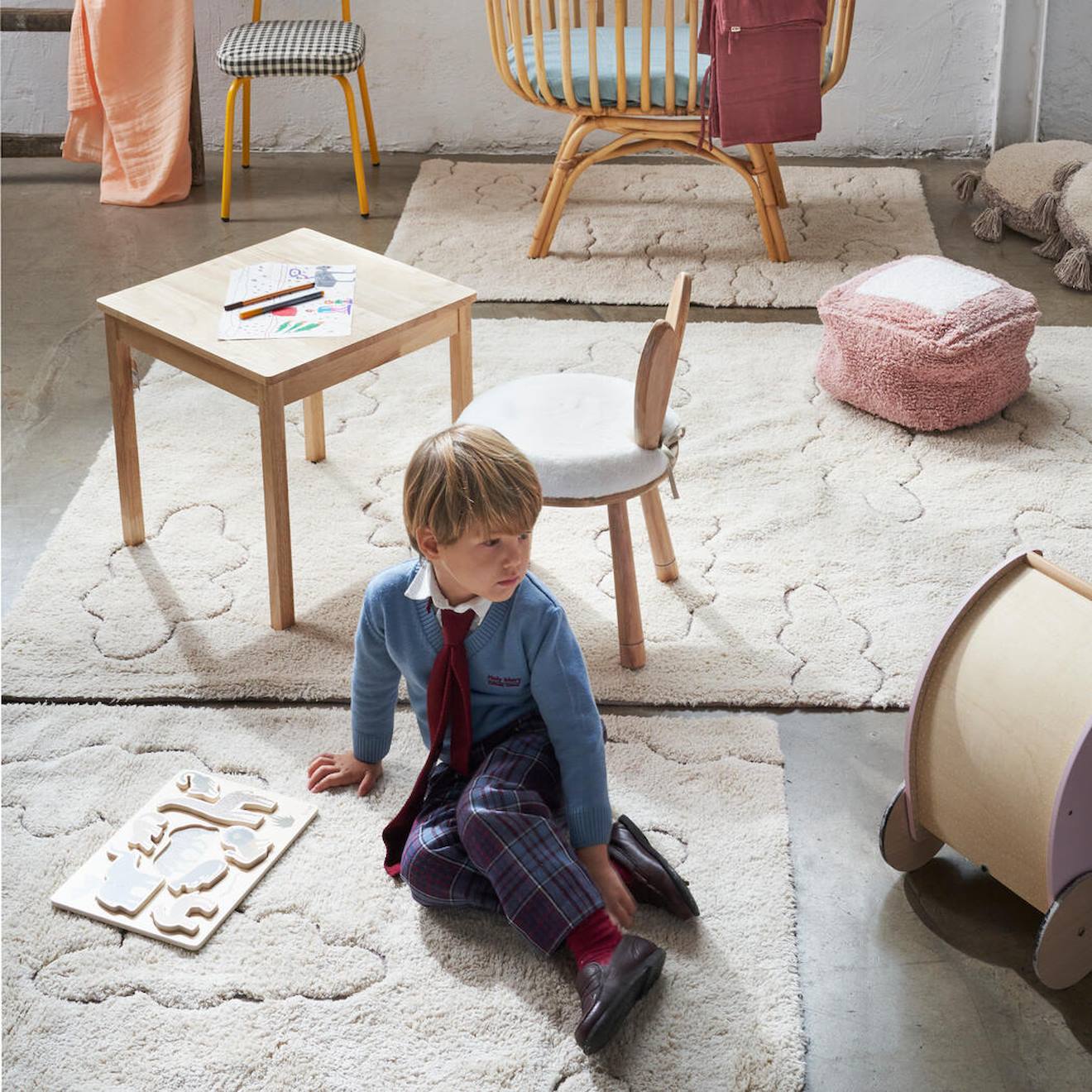Tapis Enfant Lavable En Coton Rugcycled Clouds Naturel, Fil Rugcycled (Lorena Canals) - Image 2
