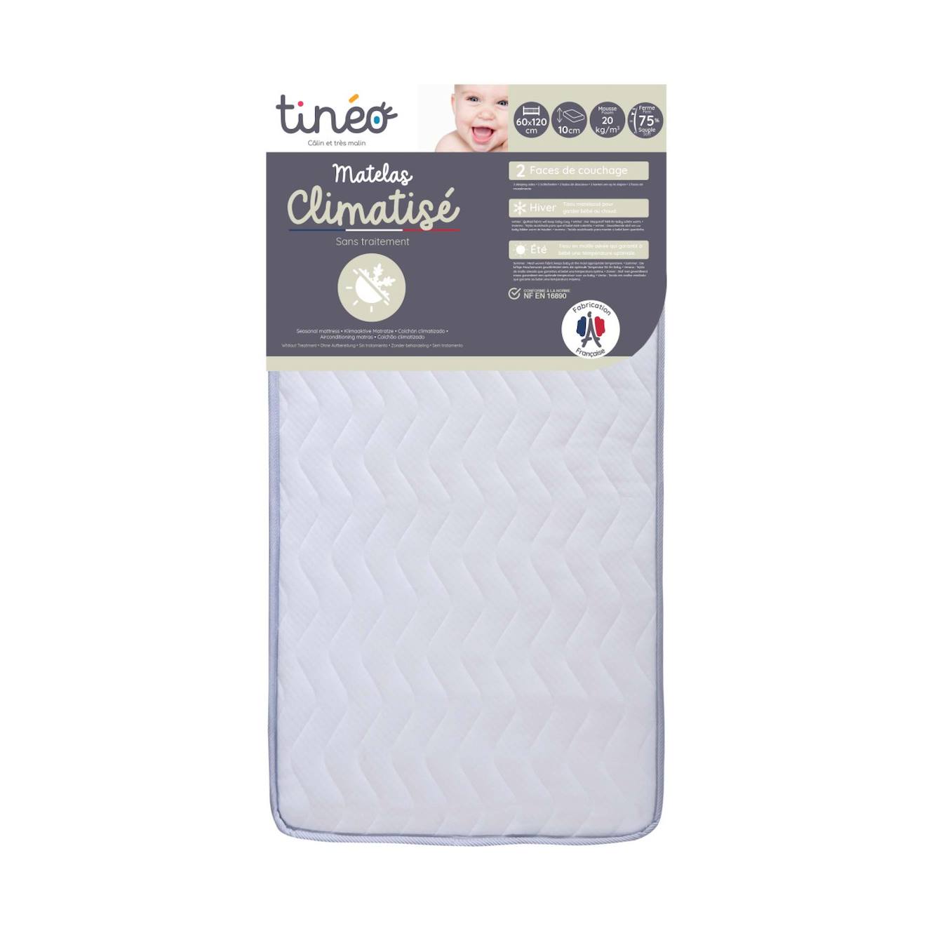 Matelas Bébé 60x120cm Climatisé Blanc (Tinéo) - Image 1