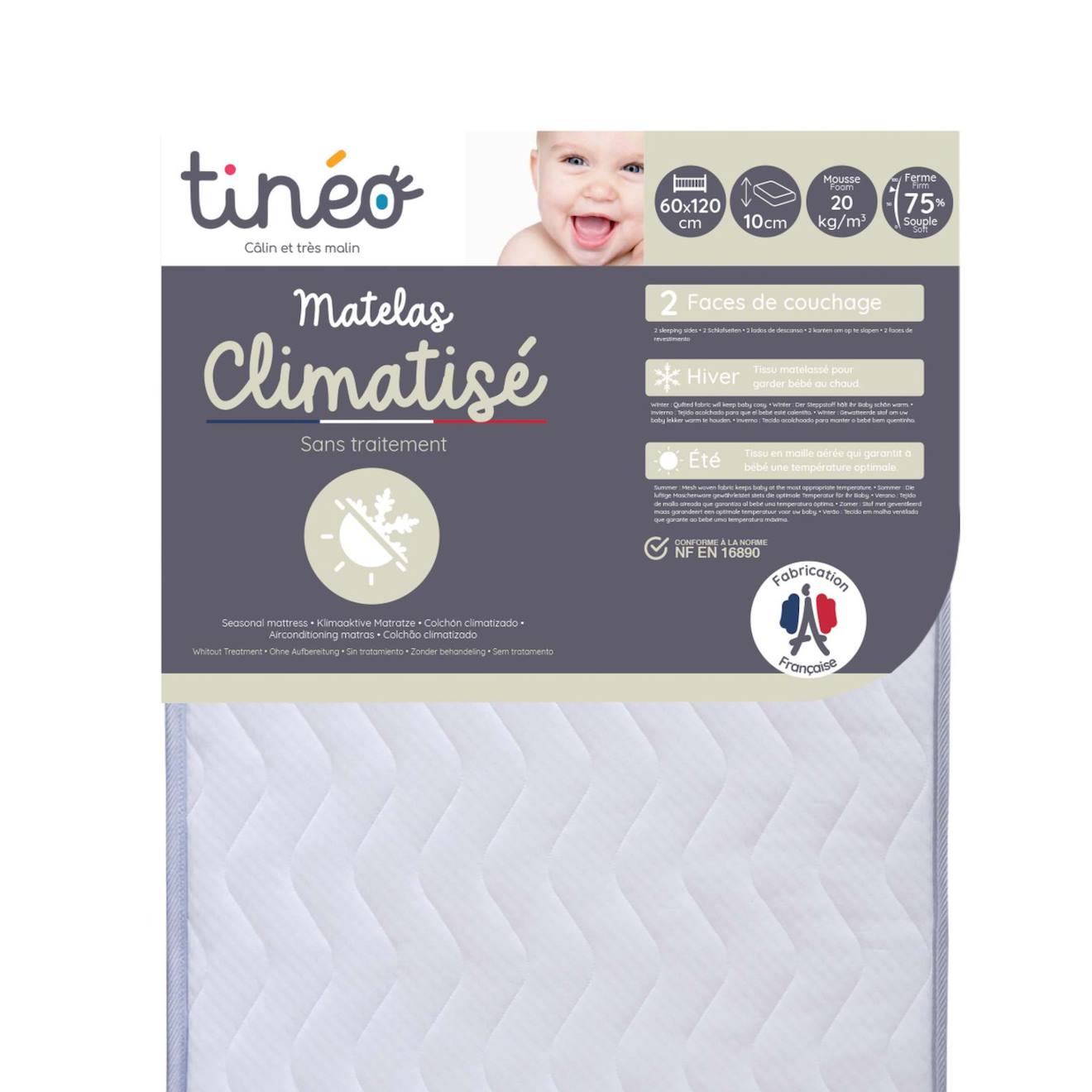 Matelas Bébé 60x120cm Climatisé Blanc (Tinéo) - Couverture