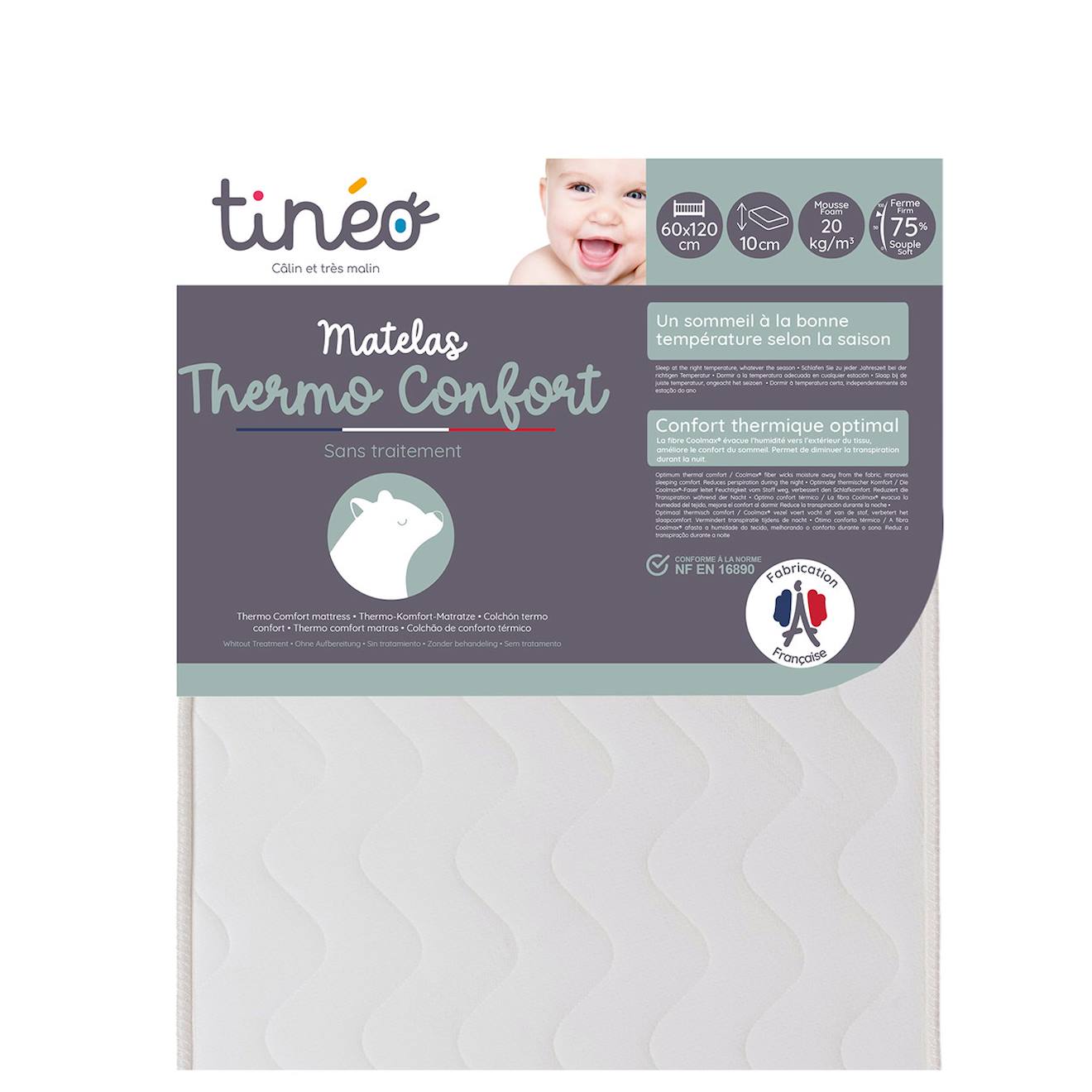 Matelas Bébé Thermo Confort Coolmax Blanc