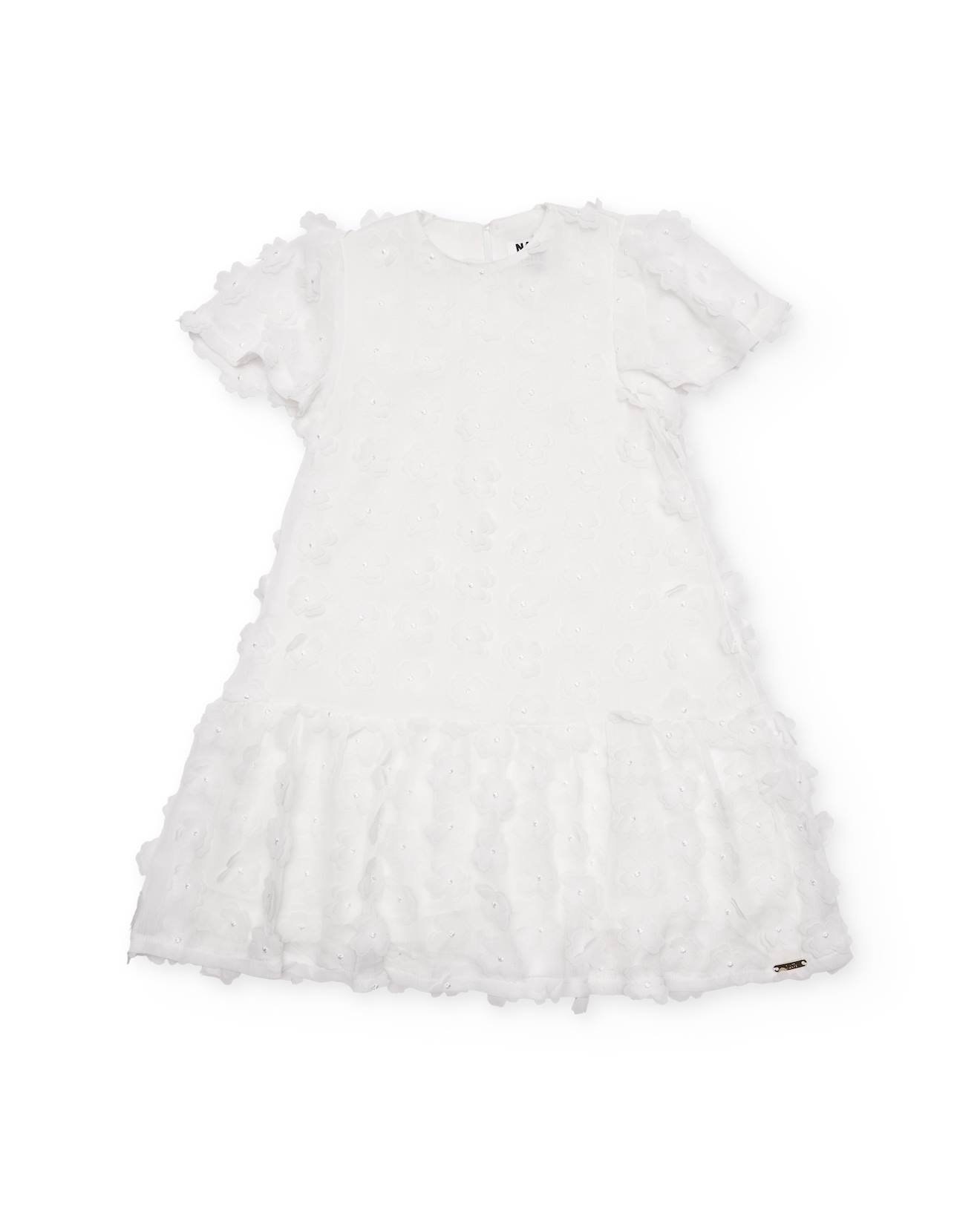 Robe Fille Unie Avec Décorations Florales Blanc