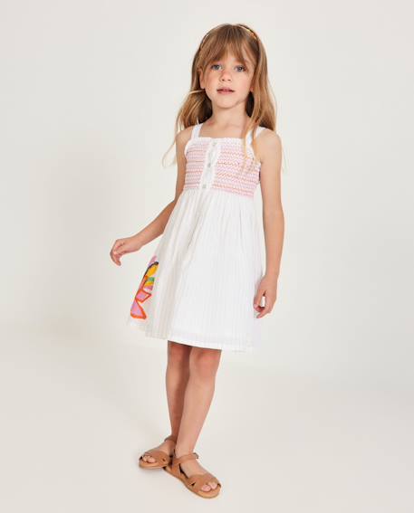 Robe fille en tissu et trame avec empiècement smocké  - vertbaudet enfant
