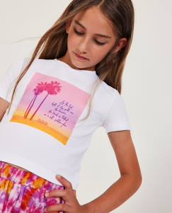 -T-shirt fille en maille avec illustration de palmier