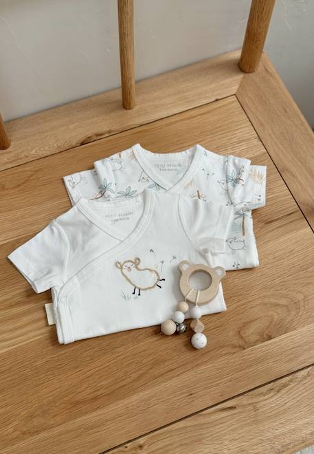 Petit Beguin - Lot De 2 Bodies Bébé Manches Courtes Ouverture Croisée Noisette Ecru