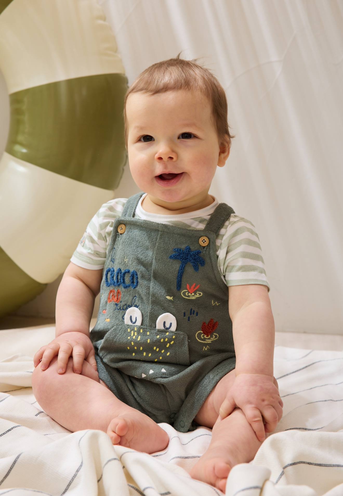 Ensemble Salopette Bébé En Éponge Et T-shirt Crocro Rigolo Kaki
