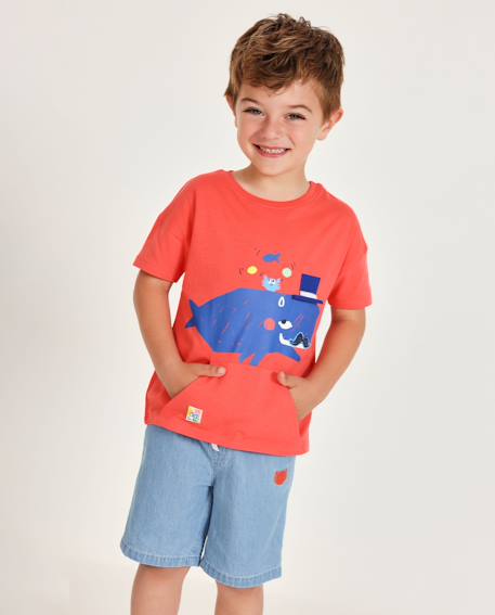 T-shirt garçon en maille avec imprimé baleine  - vertbaudet enfant