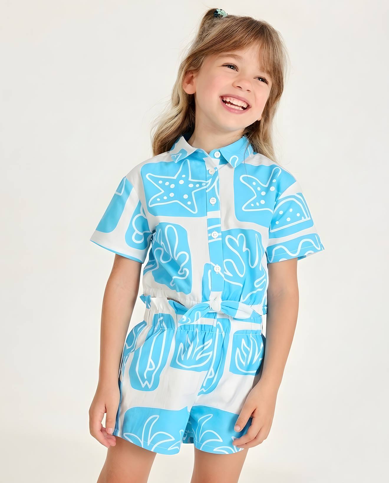 Ensemble Pour Fille En Toile Avec Motif Tropical Blanc