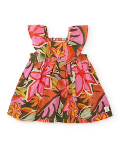 -Robe fille en tissu avec fronces sur le devant