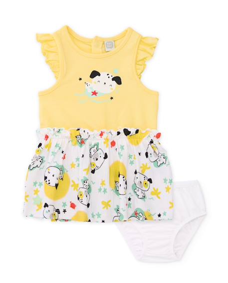 Bébé-Robe bébé en tricot avec bloomer et volants aux épaules