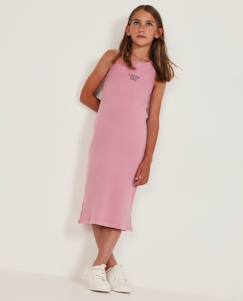 -Robe fille en maille côtelée extensible