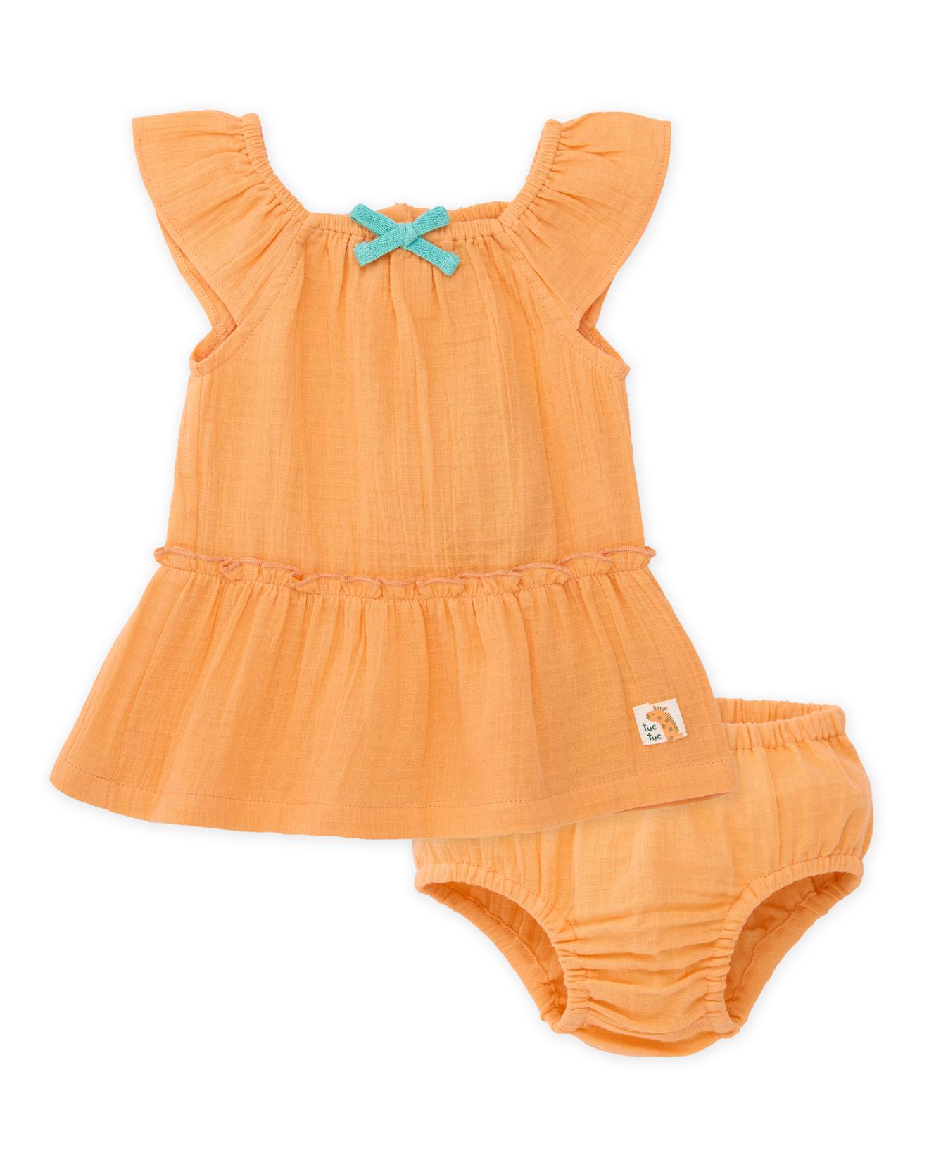Robe Pour Bb Avec Bloomer En Tissu Tiss Avec Volants Aux Manches Orange 23 €