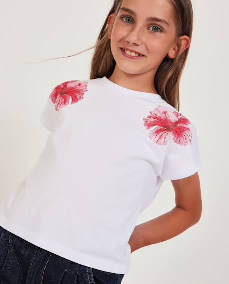 Fille-T-shirt fille en maille avec fleurs décoratives