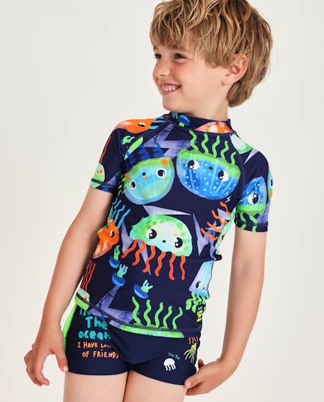 Garçon-Haut de maillot de bain garçon en maille avec méduses multicolores