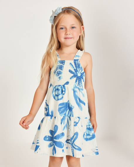 Fille-Robe-Robe pour fille en toile avec corsage froncé