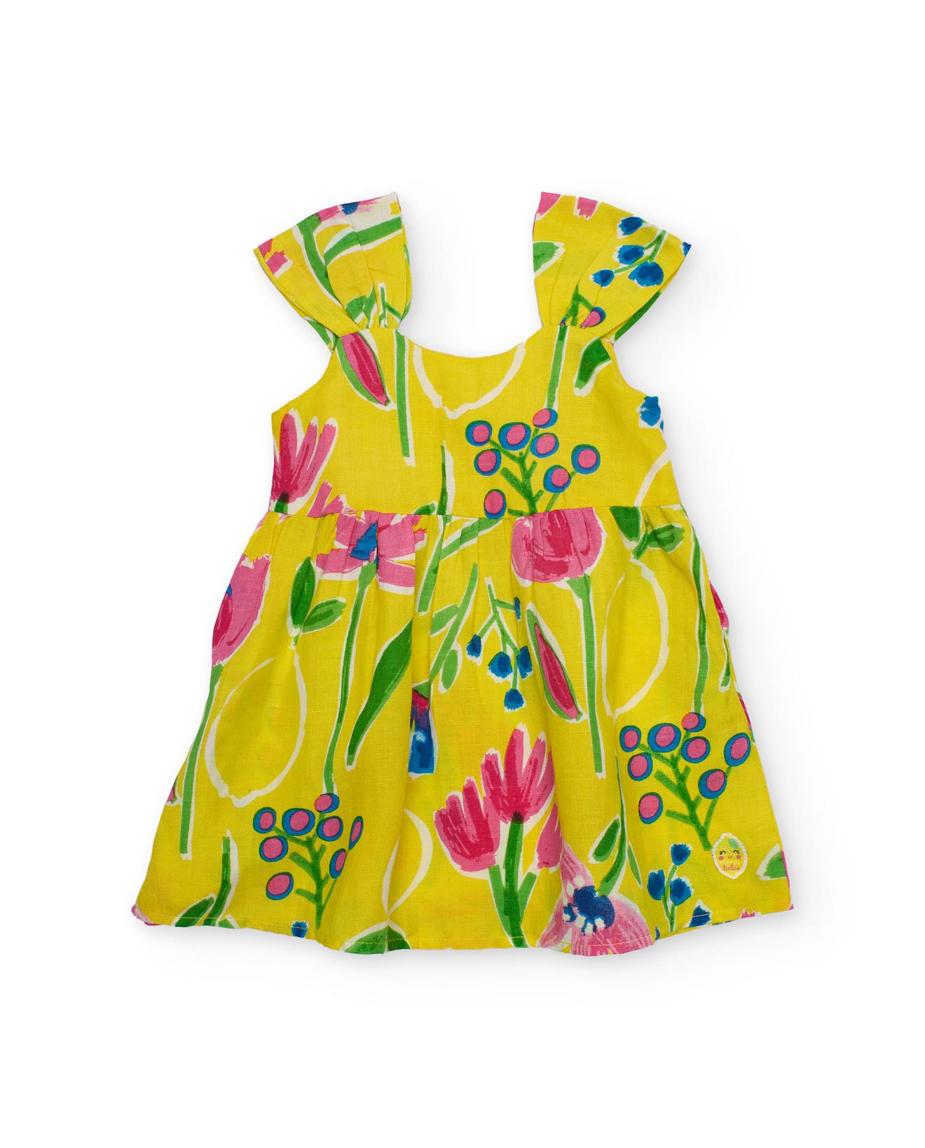 Robe Fille En Tissu Chane Et Trame Avec Bretelles Volants Jaune 28 €