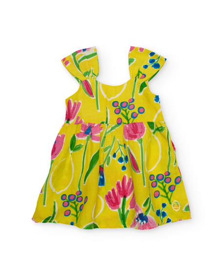 Bébé-Robe fille en tissu chaîne et trame avec bretelles à volants