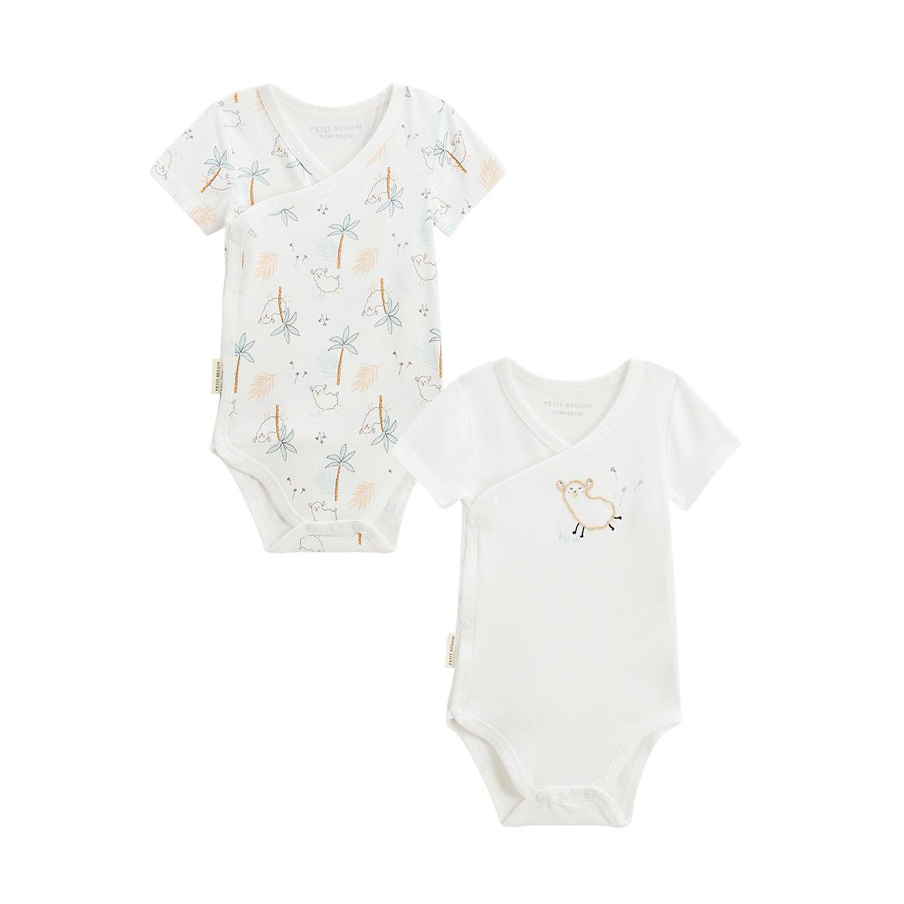 Lot De 2 Bodies Bébé Manches Courtes Ouverture Croisée Noisette Ecru (Petit Beguin) - Image 1