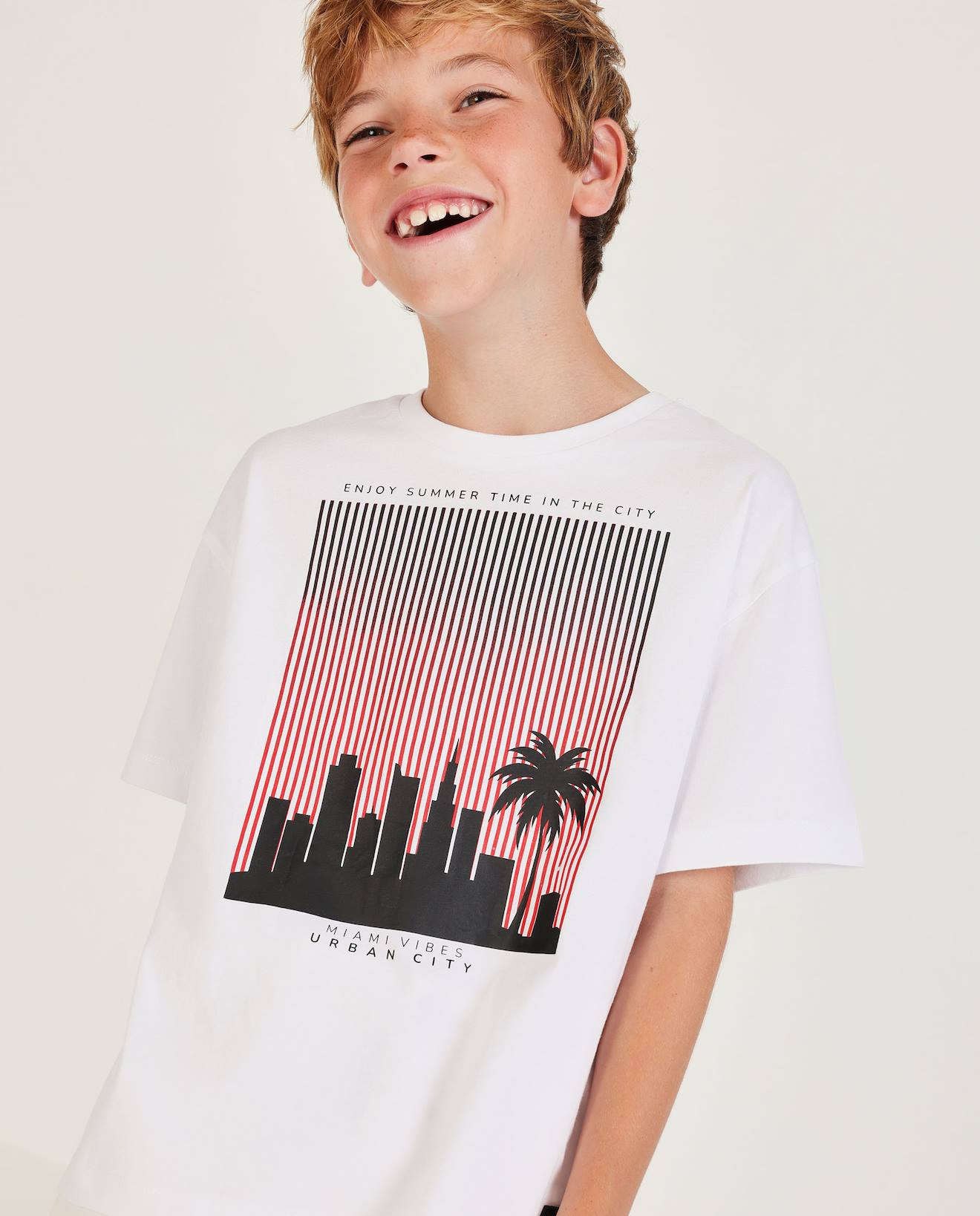 T-shirt Garçon En Maille Avec Imprimé Contrasté Blanc
