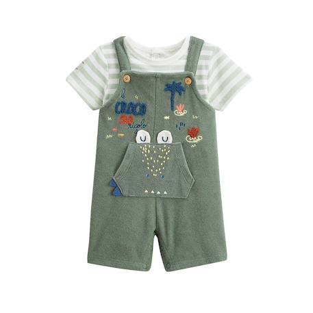 Ensemble salopette bébé en éponge et t-shirt crocro rigolo Kaki 2 - vertbaudet enfant 