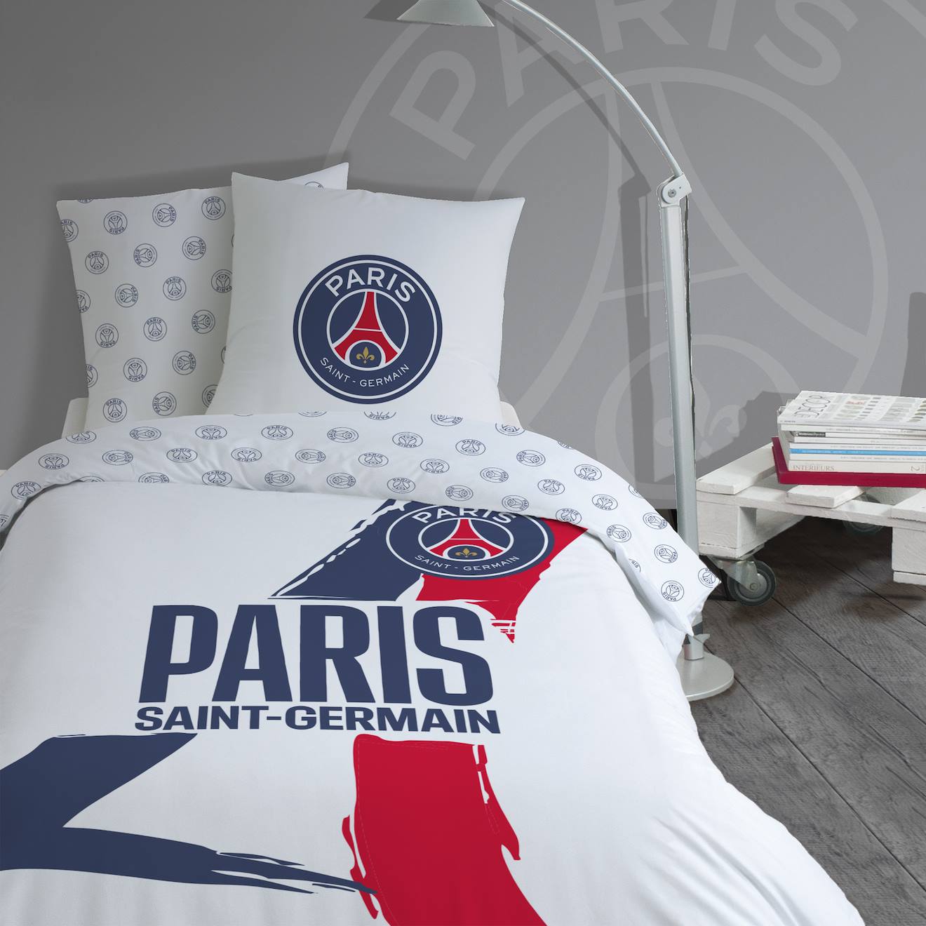 Parure De Lit Imprimée 100% Coton, Psg Tour Blanc