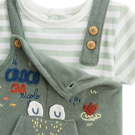 Ensemble salopette bébé en éponge et t-shirt crocro rigolo Kaki 4 - vertbaudet enfant 