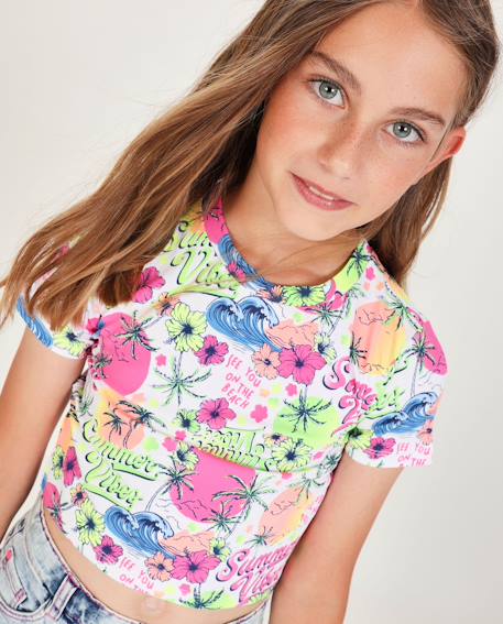 T-shirt fille en maille avec imprimé estival  - vertbaudet enfant