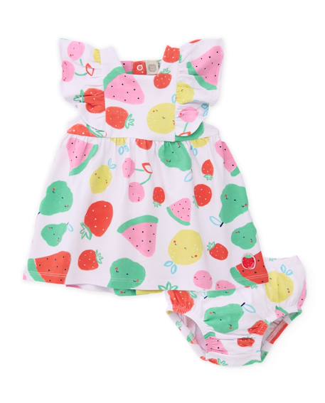 Bébé-Robe bébé en tricot avec bloomer et motif fruits