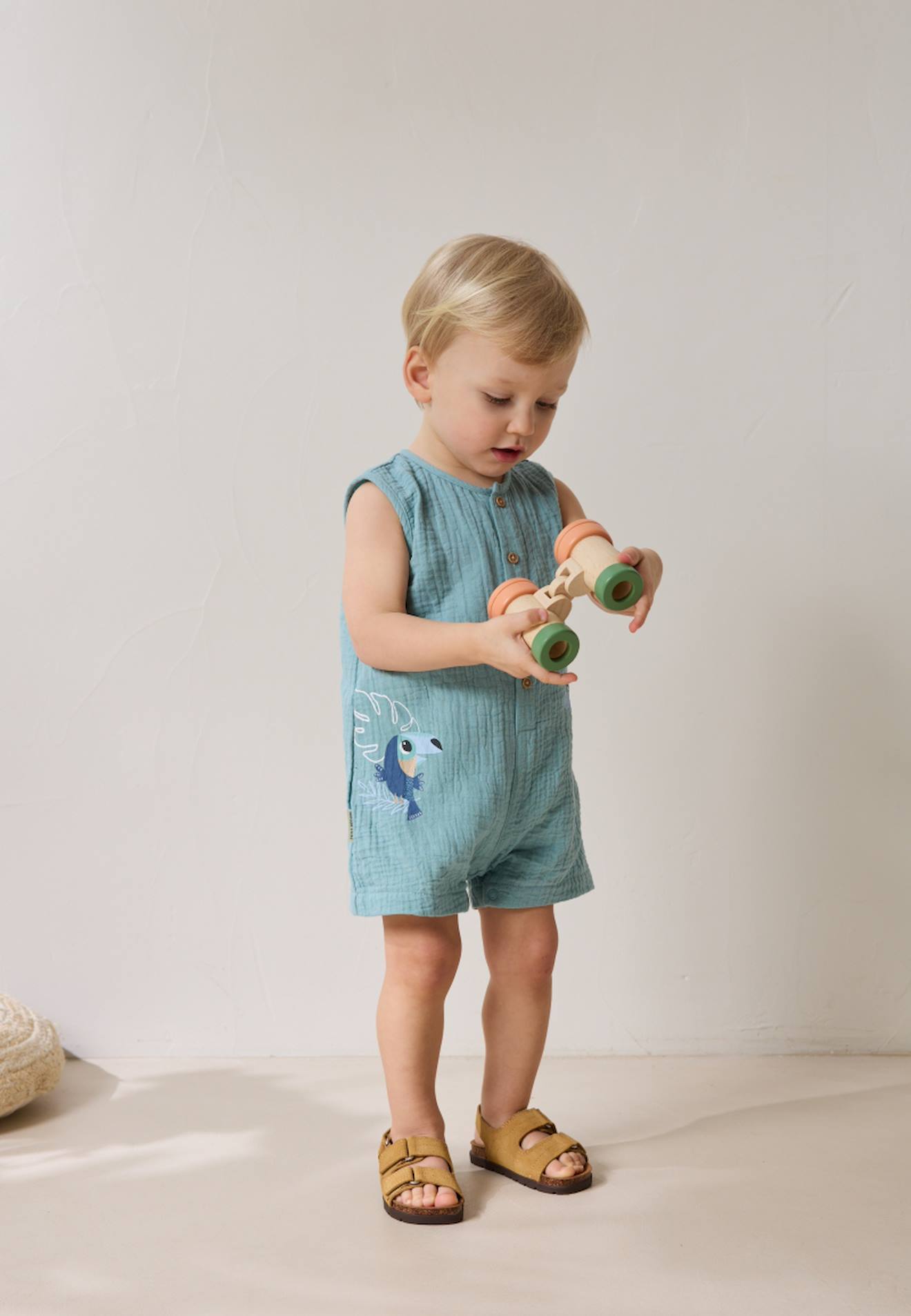 Combishort Bébé En Gaze De Coton Toucana Bleu