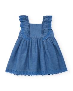 -Robe pour fille en toile avec volants et broderie florale