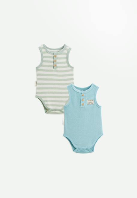 Bébé-Lot de 2 bodies bébé sans manches en éponge cayo coco
