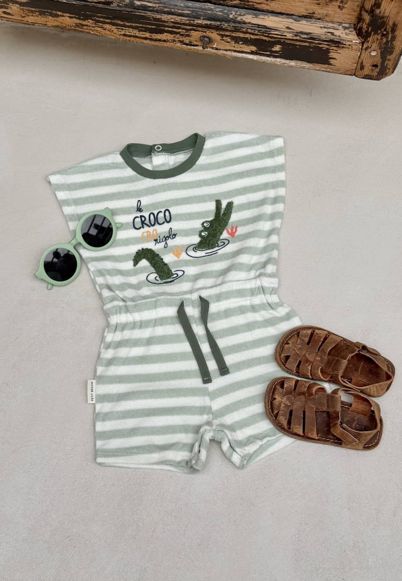 Combishort Bébé En Éponge Crocro Rigolo Kaki