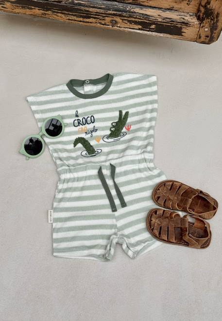Bébé-Salopette, combinaison-Combishort bébé en éponge crocro rigolo