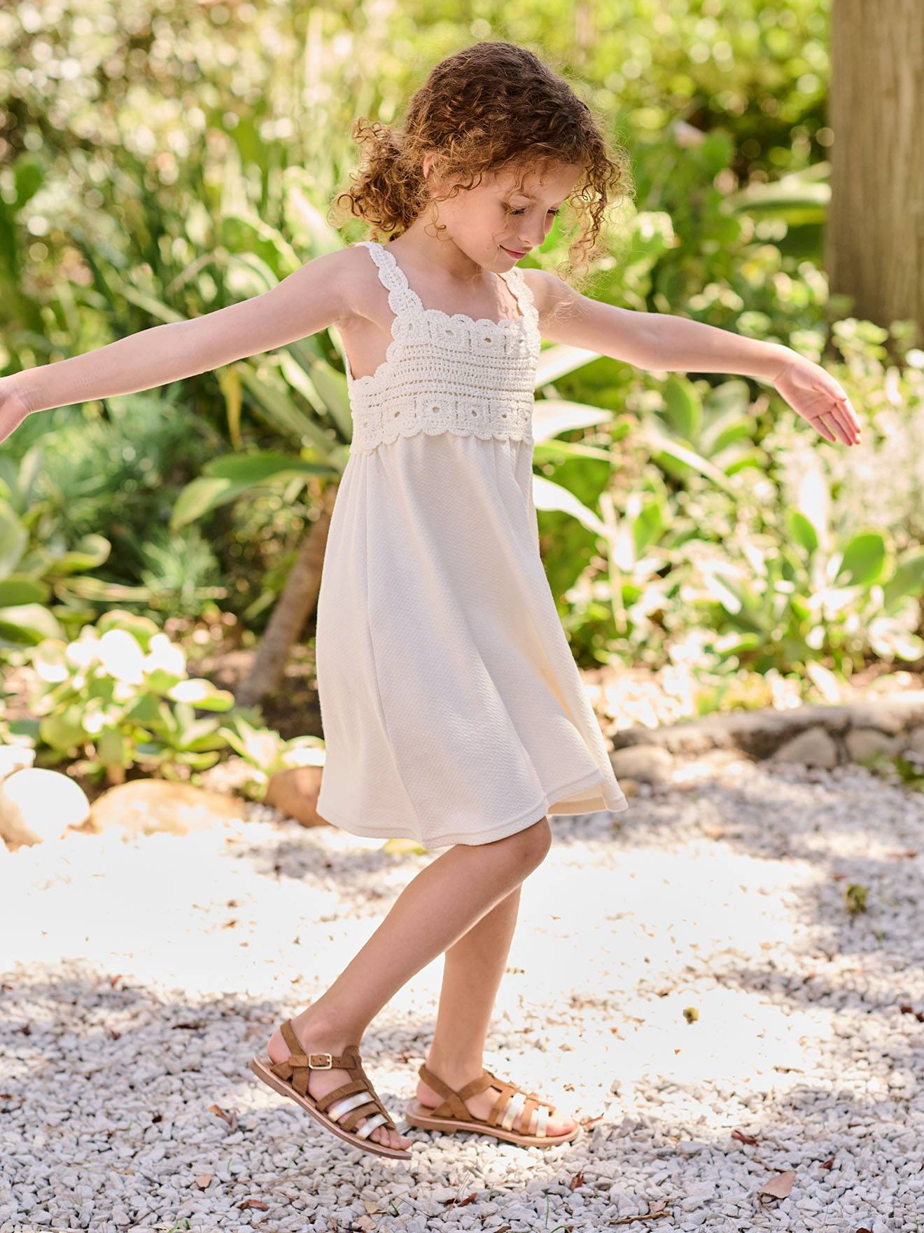 Robe fille crochet bretelles écru