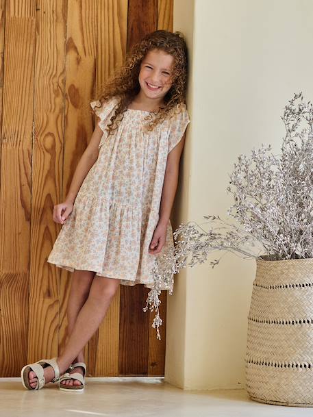 Fille-Robe fille à smocks imprimée fleurs