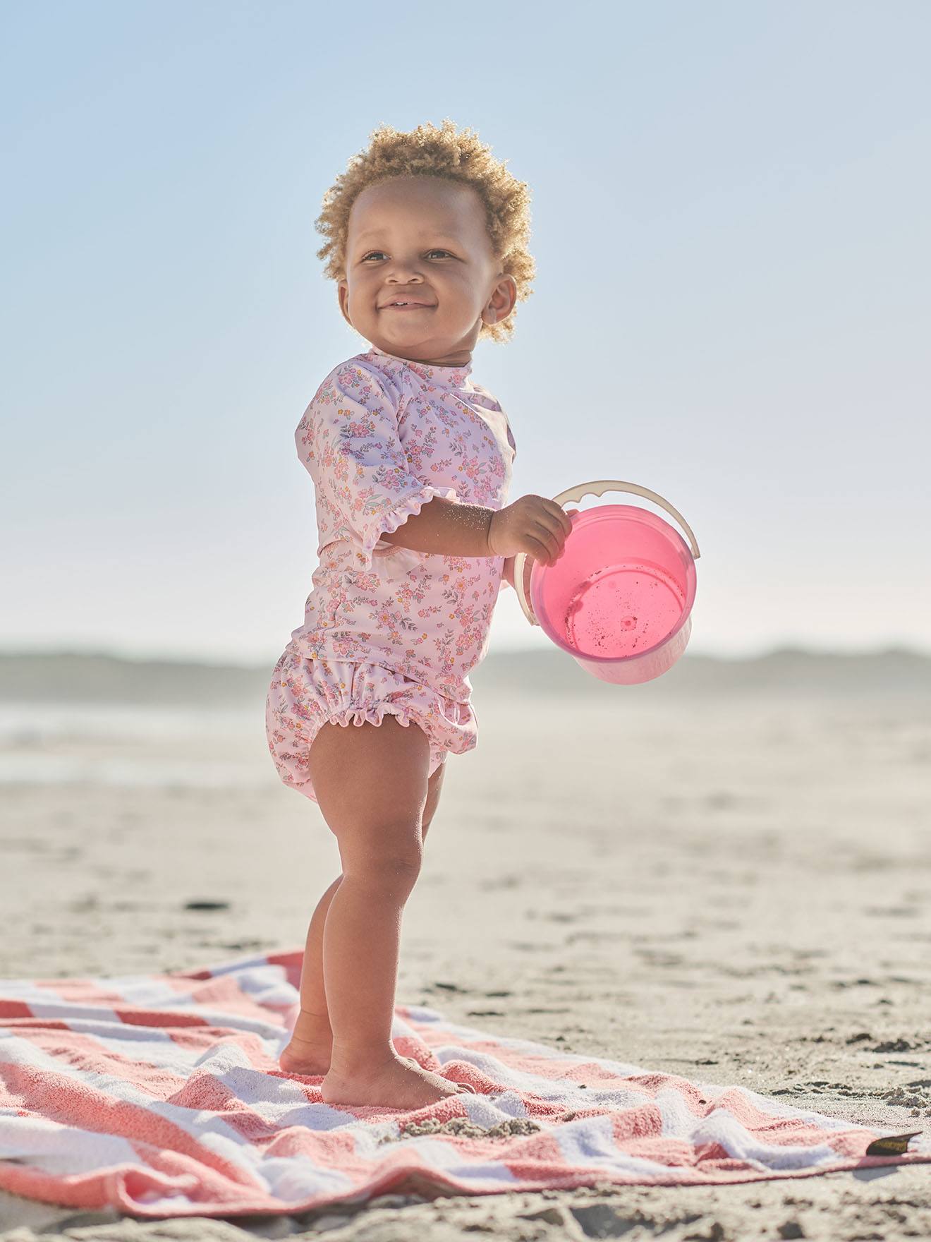 Maillot bain anti uv 3 pièces rose poudré