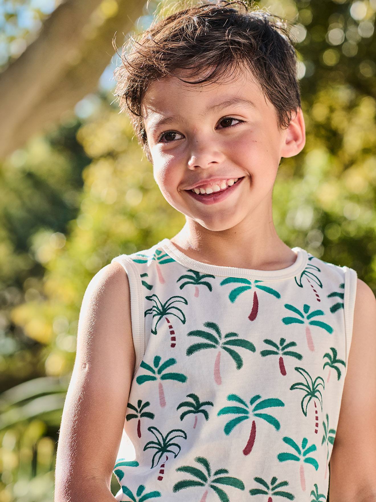 Débardeur garçon imprimé tropical blanc imprimé