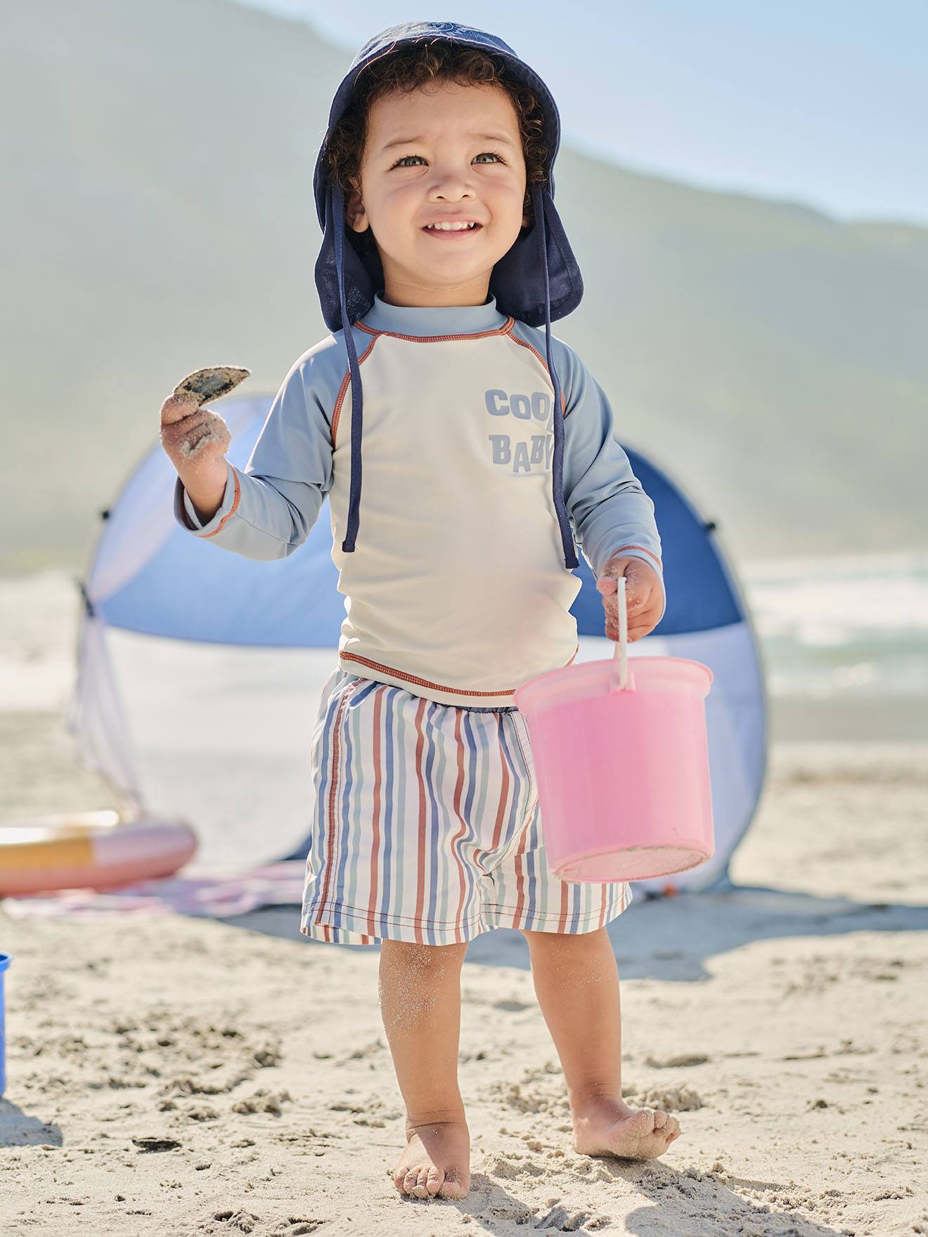 Ensemble maillot de bain bébé anti UV bleu grisé
