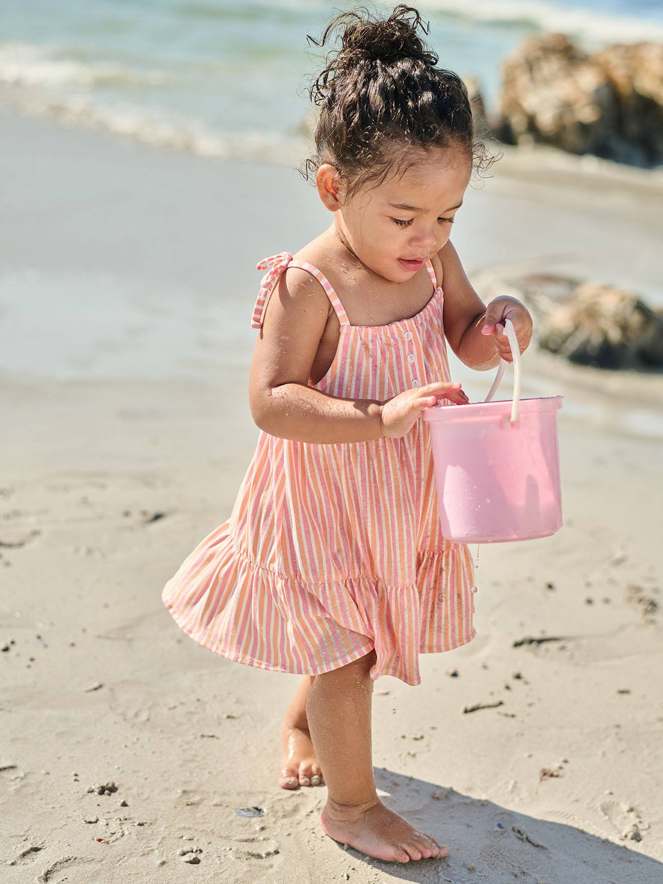 Robe bébé fille bretelles coton bio rayé rose