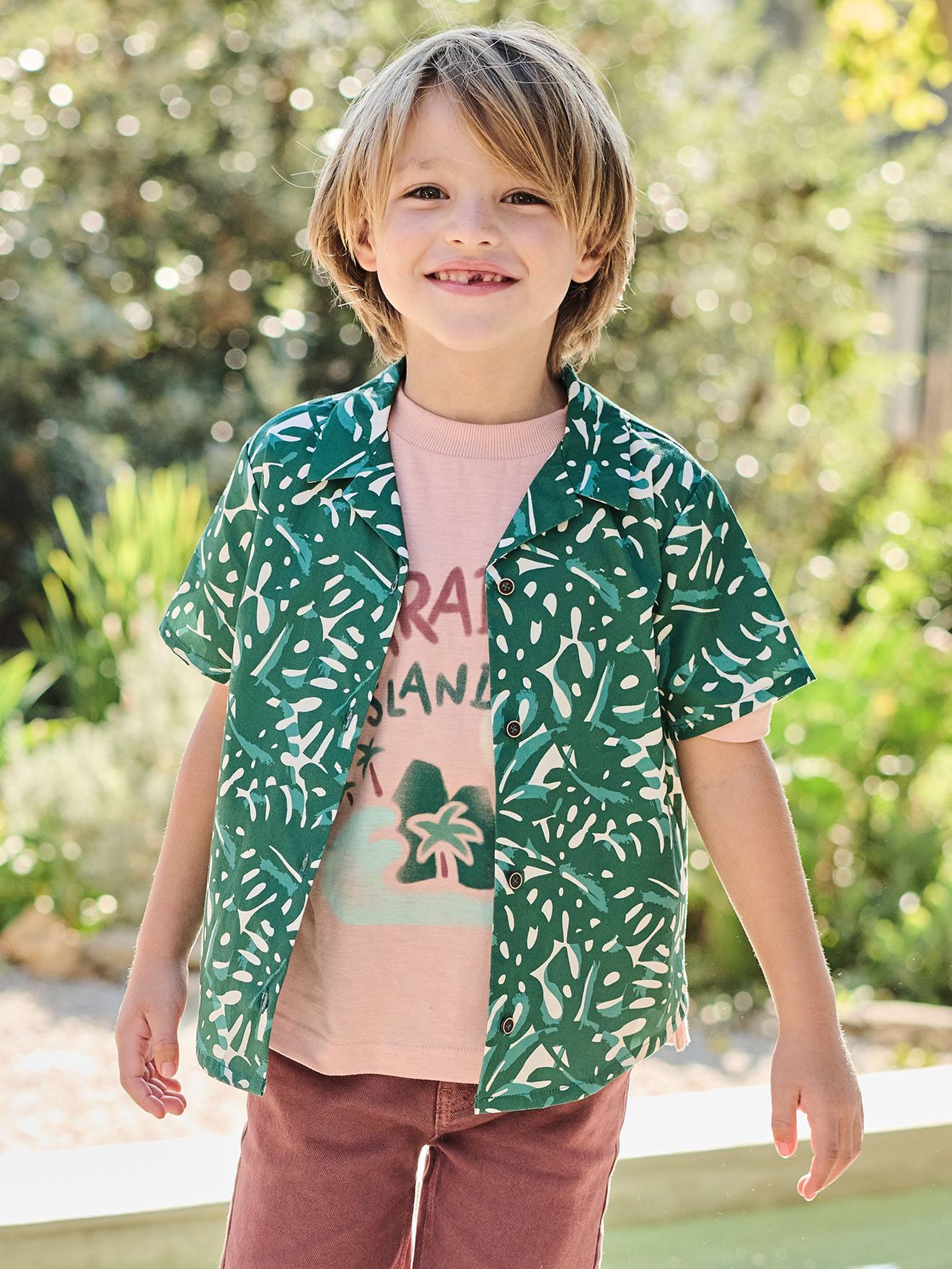 Chemise garçon imprimée vert imprimé